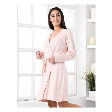 Vestaglia Donna Caldo Cotone Interlock Con Cinta Biancaluna D Rosa