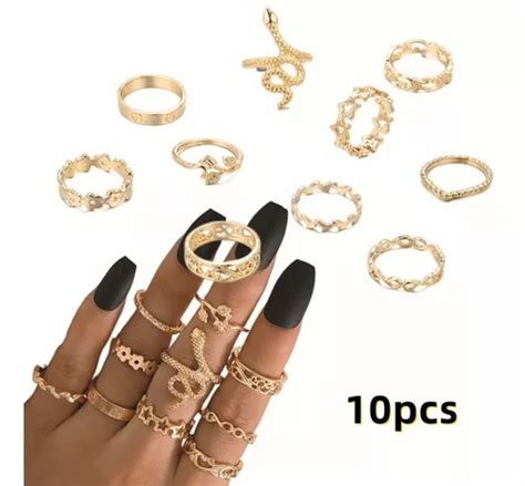 Juego De 10 Anillos De Serpentina Góticos Vintage Para Mujer Meses