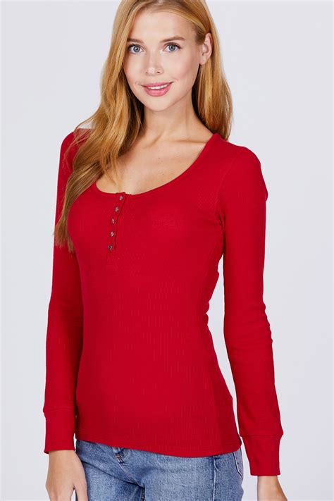 Womens Basic Henley Thermal Long Sleeve Knit T Shirt W Buttons Ebay