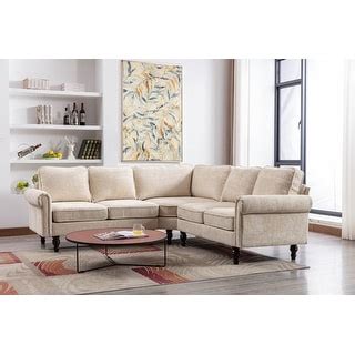 L Shape Sectional Sofa Accent Living Room Sofa With Wood Legs Bed