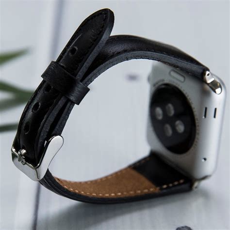 Black Leather Apple Watch Band 38mm 40mm 42mm 44mm Handmade Etsy