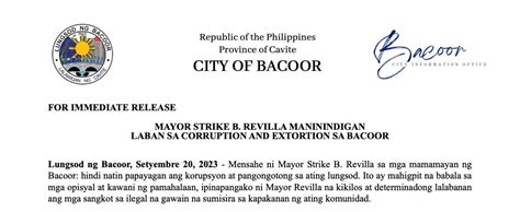 Mayor Strike B Revilla Sends A Clear Message “bacoor City Will Not Tolerate Corruption And