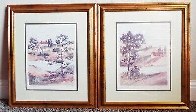 C Winterle Olson Hand Signed Watercolor Lithograph Prints Framed Set