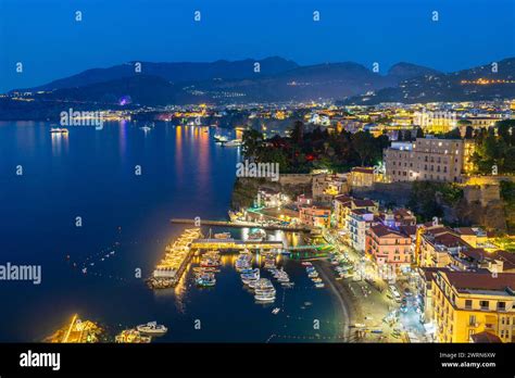 Panoramic Dusk View Of Sorrento Bay Of Naples Campania Italy