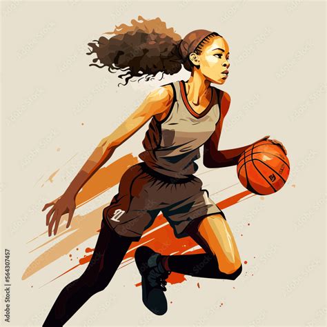 Female Basketball Player With Ball High Quality Vector Illustration