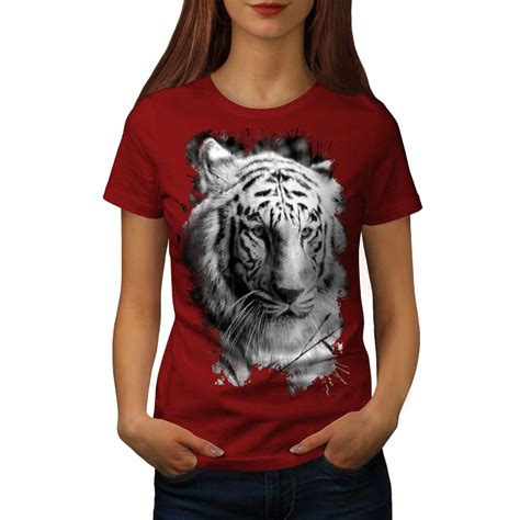 Wellcoda White Tiger Head Womens T Shirt Wild Casual Design Printed