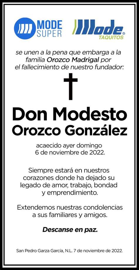 Señor Modesto Orozco González Obituario Esquela