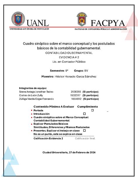 Evidencia Cuadro Sin Ptico Sobre El Marco Conceptual Y Los Postulados