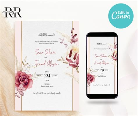 Editable Muslim Wedding Invitation Modern Nikkah Invitation Islamic