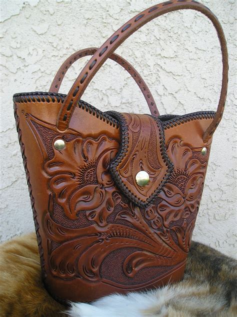 Tooled Leather Western Handbag With Lacing Around The Edge