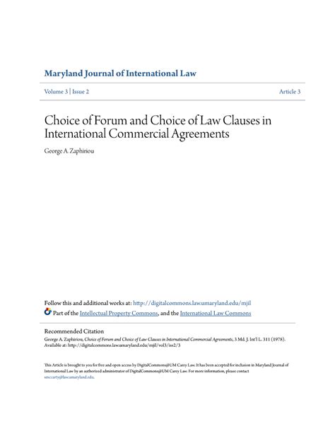 Choice Of Forum And Choice Of Law Clauses In International Commer