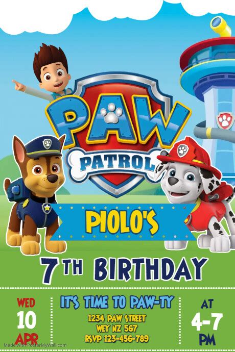 Paw Patrol Birthday Invitation Template Postermywall