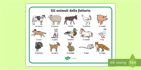 Farm Animals Word Mat Italian Teacher Made Twinkl