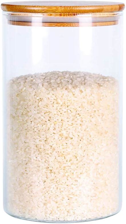 Glass Rice Storage Containers 60 Fl Oz 1800ml Kitchen Food Jars With Airtight Lid Stackable