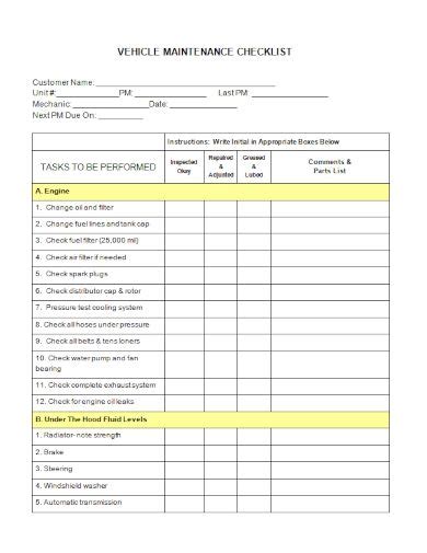 FREE 10+ Vehicle Maintenance Checklist Samples [ Preventive, Service ...