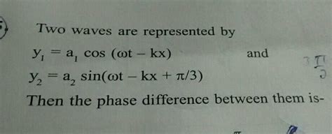 And Two Waves Are Represented By Y A Cos Ot Kx Y2 A Sin Ot