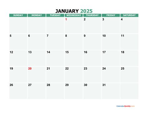 January Printable Calendar Calendar Quickly