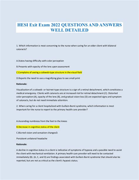 HESI Exit Exam 2022 QUESTIONS AND ANSWERS WELL DETAILED Browsegrades