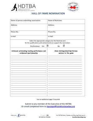 Fillable Online Hamiltonbowling Hall Of Fame Nomination Form Pdf