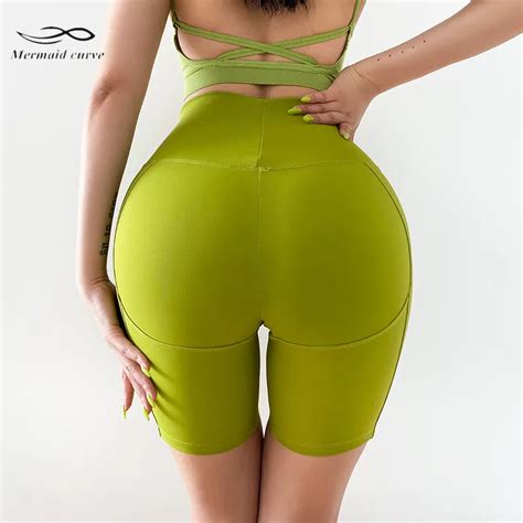 Mermaid Curve Summer Fitness Jogger Shorts Women High Waist Solid Color