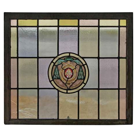 1907 Arts and Crafts Stained Leaded Glass Window with Ecclesiastical ...