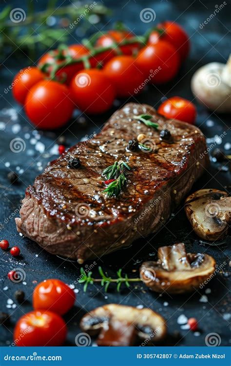 Juicy Grilled Steak With Fresh Herbs And Spices Stock Illustration