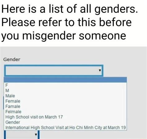 Here Is A List Of All Genders Please Refer To This Before You