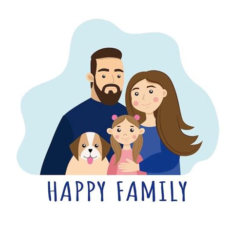 Una Familia Feliz Mam Pap Hija Y Perro Vector Premium Em Pai