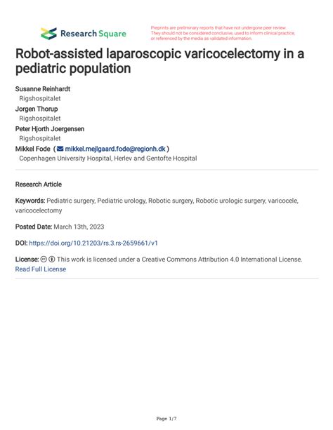 Pdf Robot Assisted Laparoscopic Varicocelectomy In A Pediatric Population