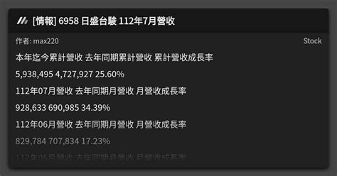 情報 6958 日盛台駿 112年7月營收 看板 Stock Mo Ptt 鄉公所