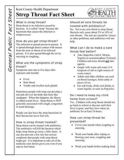 Strep Throat Fact Sheet Kent County Michigan