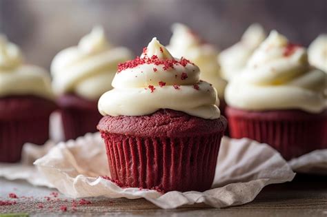 Premium Photo A Red Velvet Cup Cake Is On A Table