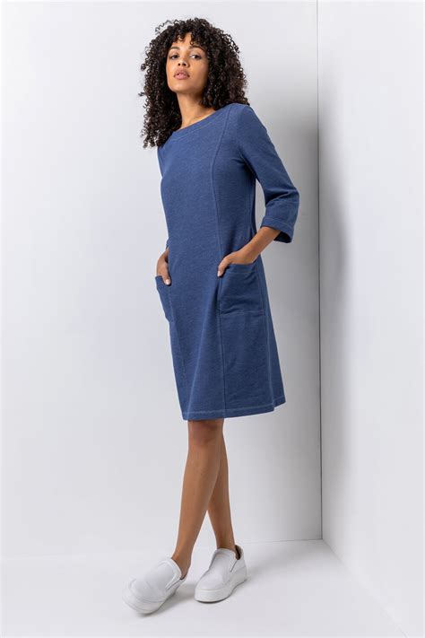 Contrast Stitch Jersey Shift Dress In Denim Roman Originals Uk