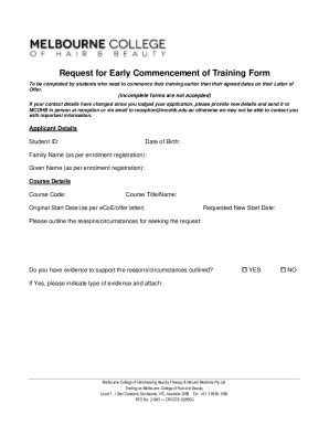 Fillable Online Request For Early Commencement Of Training Form Fax