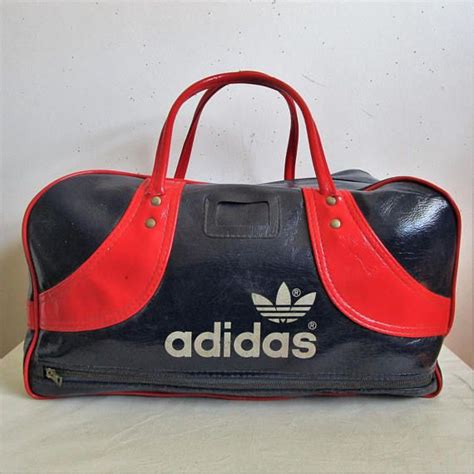 Vintage Adidas 1980s Tote Bag Navy Blue Red Vinyl Sport Gym Etsy