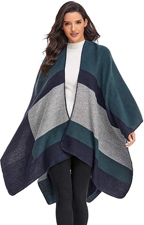 Women Plaid Shawls And Wraps Winter Poncho Cape Soft Cashmere Cloak