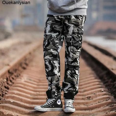 Ouekanlysian Militar Cargo Pants Men Ejército Loose Camuflaje Múltiples