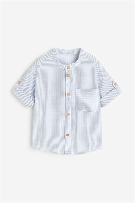 Grandad Cotton Shirt Light Bluestriped Kids Handm My