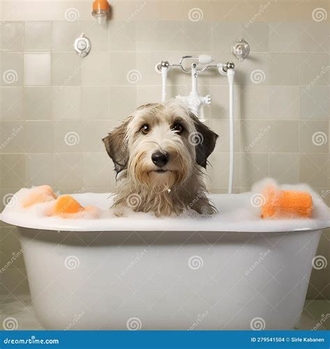 Perro Gracioso Bañándose Creado Con Ai Generativo Stock de ilustración