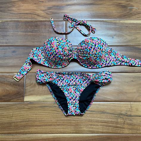 Victorias Secret 34d Strapless Bikini With Tie Gem