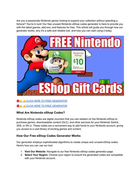 PDF UNUSED Free Nintendo Eshop Codes Nintendo Eshop Card Code