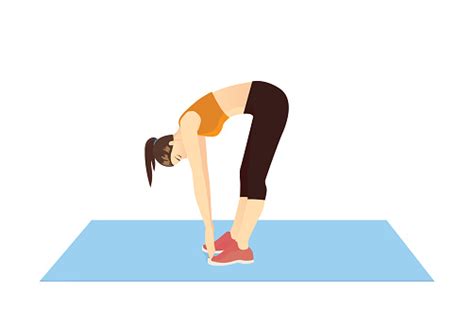 Woman Doing Toe Touch Stretches Exercise In Standing Posture On Mat