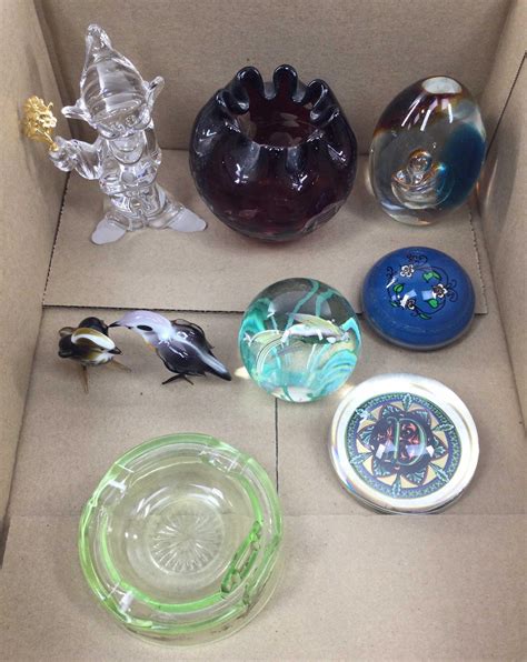 Lot 9pc Art Glass Paperweights Bird Figures