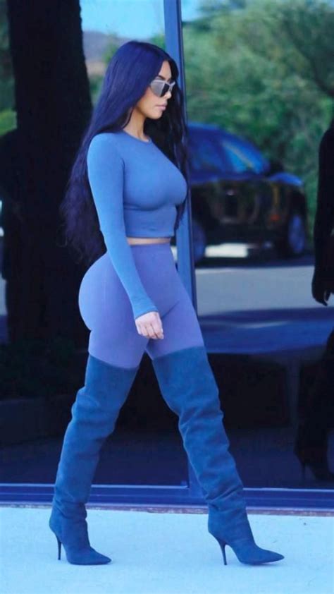 Kim Kardashian Showcases Her Tiny Waistline And Her Ample Cleavage In Bodysuit With Matching