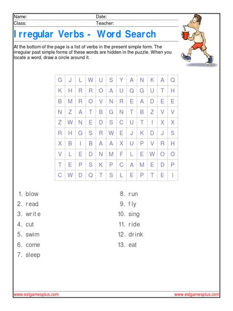 Irregular Verbs Wordsearch Pdf