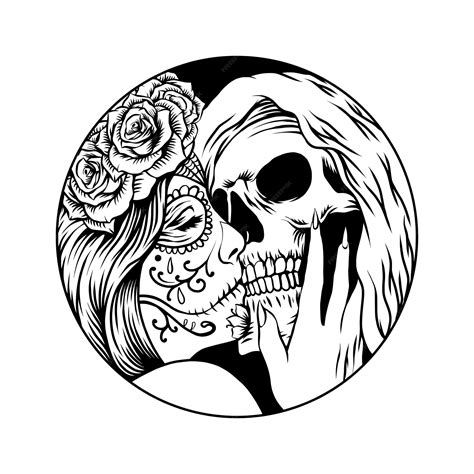 Premium Vector Sugar Skull Kissing For Tshirt Design