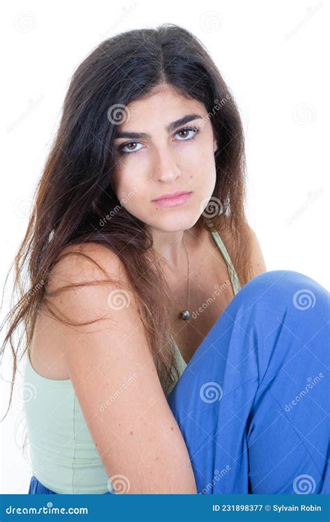 Pretty Slim Serious Brunette Cute Girl Woman Portrait Stock Image Image Of Caucasian Brunette