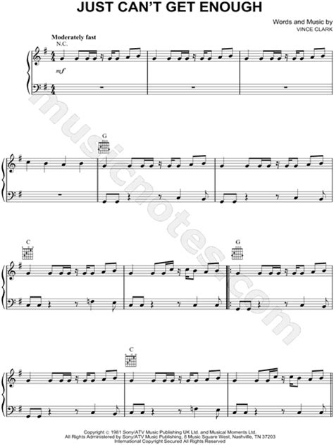 Depeche Mode Just Cant Get Enough Sheet Music In G Major Download