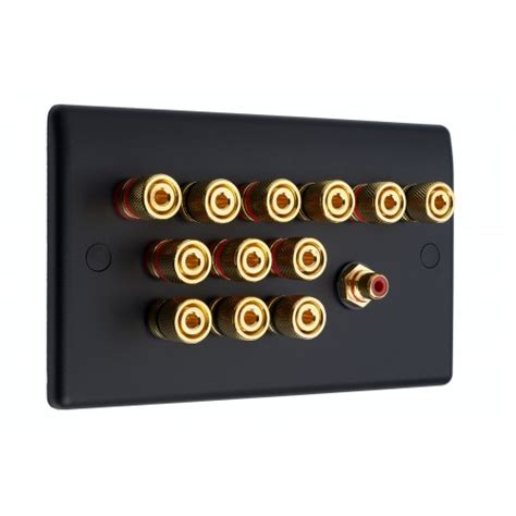 Matt Black Slimline 6 1 Speaker Wall Plate 12 Terminals RCA Rear