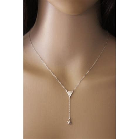 Collier Argent Triangle Et Long Pendentif Toile Emmafashionstyle